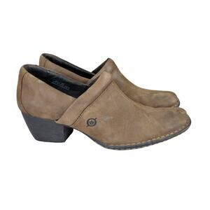 Born Brown Leather Square Toe Ankle Booties Heeled Women's Size 8.5 Western